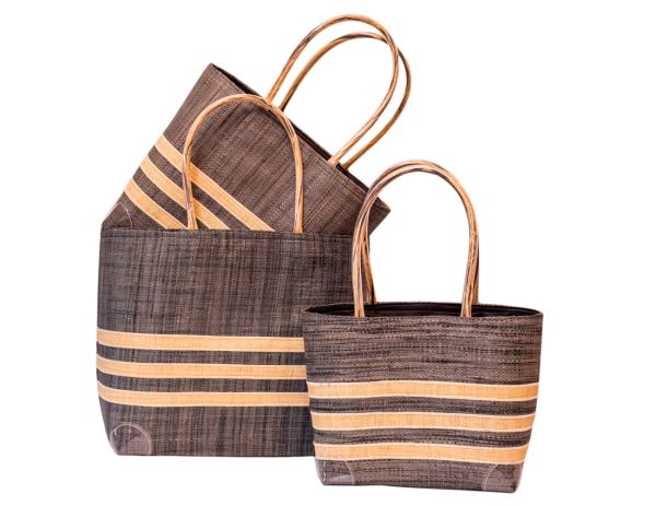 Panier Penjy Marinière gris et blanc