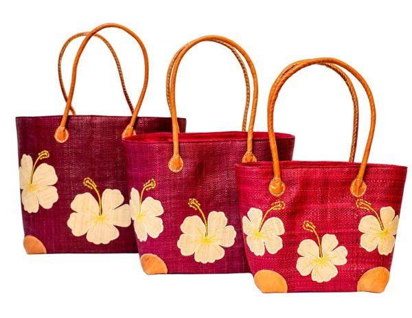Panier penjy motif fleur d’Hibiscus couleur rouge bordeaux