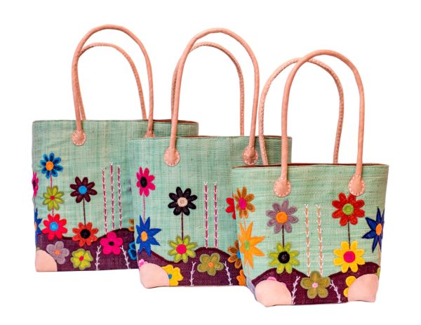 Panier Penjy motif fleur de champ couleur vert d’eau