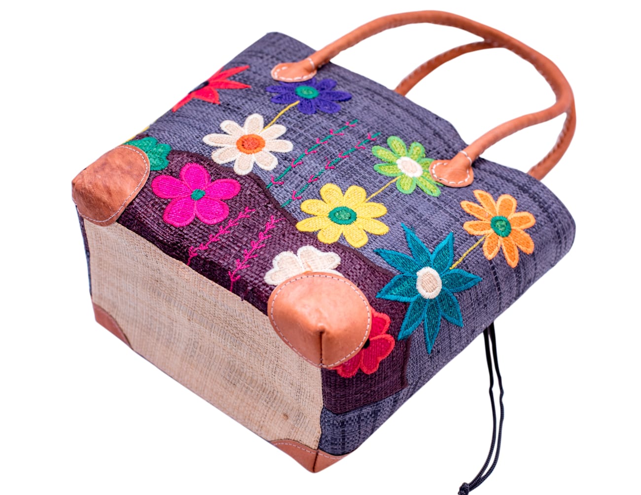 Panier Penjy bleu fonce motif Fleurs de champ – Artisanat (2)
