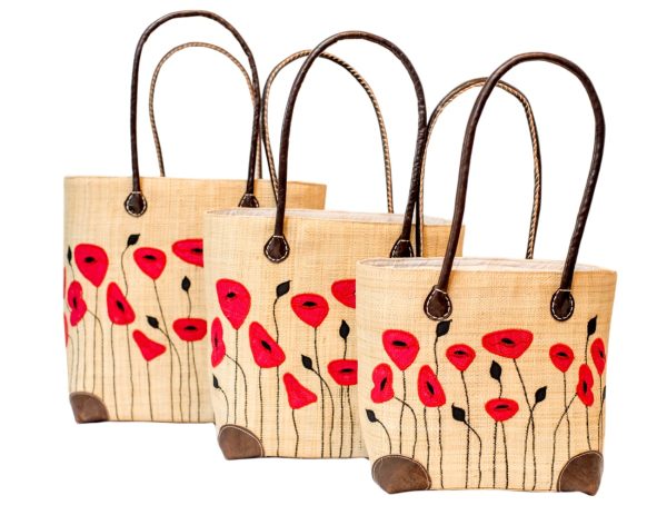 Panier Penjy Motif Coquelicot couleur Naturel