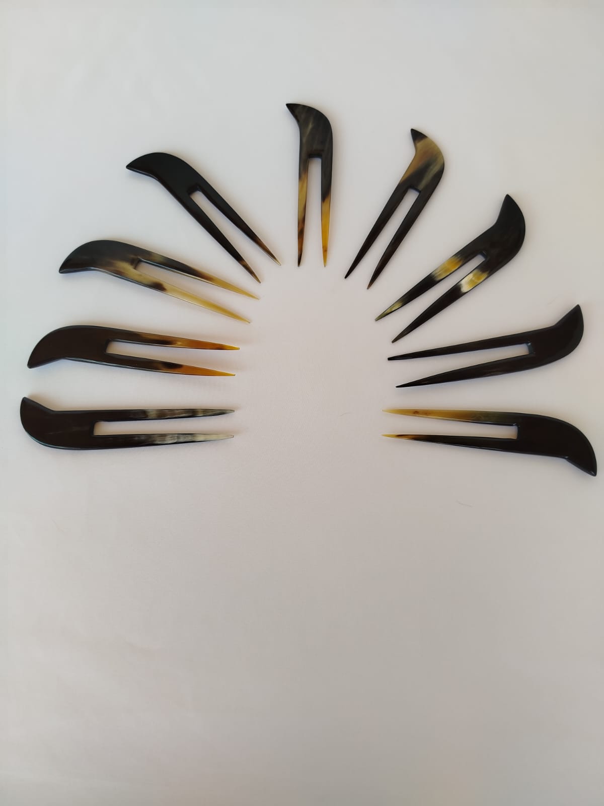 Pique cheveux deux dents en corne de Zébu-Artisanat (4)